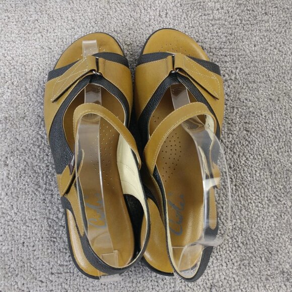 Crimea Womens Size 6 Sandals Brown Black Slingback Leather Shoes - Picture 7 of 11